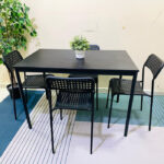 Modern 4-Seater Black Dining Table Set with Perforated Chairs | Used Dining Set & Pre-Owned Furniture