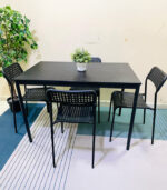Modern 4-Seater Black Dining Table Set with Perforated Chairs | Used Dining Set & Pre-Owned Furniture
