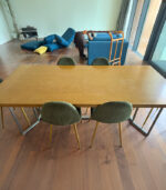 Elegant 8-Seater Wooden Dining Table Set with Green Velvet Upholstered Chairs (Natural Wood & Metal Legs) | Used Dining Set & Pre-Owned Furniture - Image 2