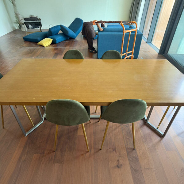 Elegant 8-Seater Wooden Dining Table Set with Green Velvet Upholstered Chairs (Natural Wood & Metal Legs) - view 2