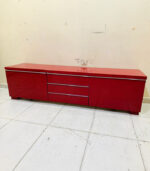 Bold Glossy Red IKEA TV Stand & Media Console with Side Drawers and Central Tiered Shelving | Used TV Table & Pre-Owned Furniture