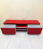 Bold Glossy Red IKEA TV Stand & Media Console with Side Drawers and Central Tiered Shelving | Used TV Table & Pre-Owned Furniture - Image 2