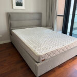 Pre-Owned Upholstered Queen Size Bed with Mattress & 1 Side Table | Modern Fabric Bed Frame