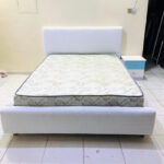 Pre-Owned Bouclé Queen Size Bed with Mattress & 1 Side Table | Modern Upholstered Bed Frame