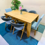 Modern 6-Seater Wooden Dining Table Set with Mixed Upholstered Chairs (Natural Wood & Two-Tone Seating) | Used Dining Set & Pre-Owned Furniture
