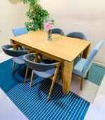 Modern 6-Seater Wooden Dining Table Set with Mixed Upholstered Chairs (Natural Wood & Two-Tone Seating) | Used Dining Set & Pre-Owned Furniture