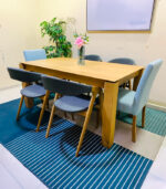Modern 6-Seater Wooden Dining Table Set with Mixed Upholstered Chairs (Natural Wood & Two-Tone Seating) | Used Dining Set & Pre-Owned Furniture - Image 2