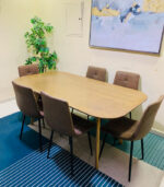 Modern 6-Seater Wooden Oval Dining Table Set with Brown Upholstered Chairs | Used Dining Set & Pre-Owned Furniture - Image 2