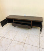 Premium Dark Wood TV Stand & Media Console with Side Cabinets, Central Open Shelf, and Pull-Out Drawers | Used TV Table & Pre-Owned Furniture - Image 2