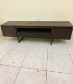 Premium Dark Wood TV Stand & Media Console with Side Cabinets, Central Open Shelf, and Pull-Out Drawers | Used TV Table & Pre-Owned Furniture