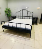 Elegant Black Metal King Size Bed Frame with Arched Headboard, Mattress & Matching Side Tables | Used King Bed & Pre-Owned Bedroom Furniture - Image 2