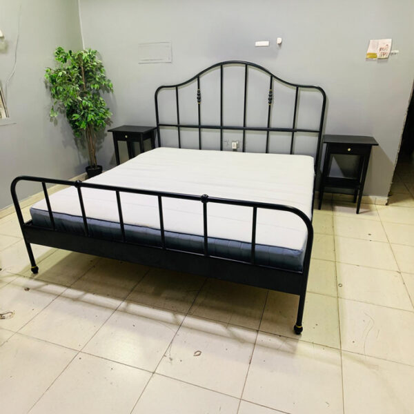 Elegant Black Metal King Size Bed Frame with Arched Headboard, Mattress & Matching Side Tables - view 2