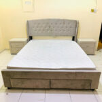 Used Queen Size Bed with Storage, Mattress & 2 Side Tables – Upholstered Bed Set