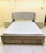 Used Queen Size Bed with Storage, Mattress & 2 Side Tables – Upholstered Bed Set