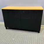 Modern Black & Wood IKEA TV Stand & Media Console with Closed Storage Cabinets | Used TV Table & Pre-Owned Furniture