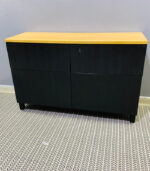 Modern Black & Wood IKEA TV Stand & Media Console with Closed Storage Cabinets | Used TV Table & Pre-Owned Furniture