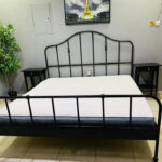 Elegant Black Metal King Size Bed Frame with Arched Headboard, Mattress & Matching Side Tables | Used King Bed & Pre-Owned Bedroom Furniture