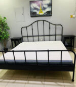 Elegant Black Metal King Size Bed Frame with Arched Headboard, Mattress & Matching Side Tables | Used King Bed & Pre-Owned Bedroom Furniture