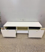 Pre-Owned White TV Media Console with Drawers & Open Shelving — Used Entertainment Center - Image 3