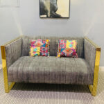 Pre-Owned Grey Velvet 2-Seater Sofa with Gold Trim — Used Modern Loveseat