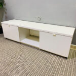 Pre-Owned White TV Media Console with Drawers & Open Shelving — Used Entertainment Center