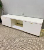 Pre-Owned White TV Media Console with Drawers & Open Shelving — Used Entertainment Center
