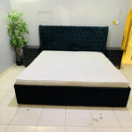 Pre-Owned Dark Velvet King Size Bed Set with Mattress & 2 Used Side Tables — Second-Hand Master Bedroom Furniture