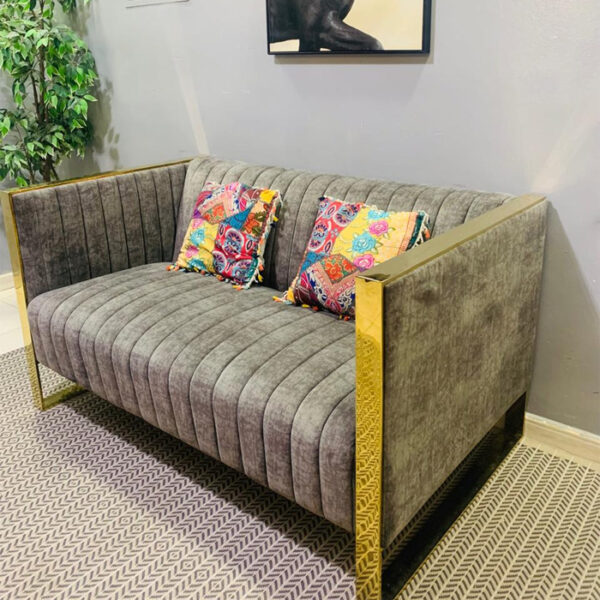 Pre-Owned Grey Velvet 2-Seater Sofa with Gold Trim - view 2