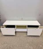 Pre-Owned White TV Media Console with Drawers & Open Shelving — Used Entertainment Center - Image 2