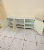Modern Minimalist White IKEA TV Stand & Media Console with Three Cabinet Doors | Used TV Table & Pre-Owned Furniture - Image 2