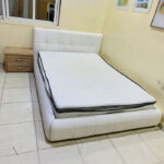 Modern Upholstered Queen Size Bed with Mattress & 1 Side Table (White) | Used Bed & Pre-Owned Bedroom Furniture