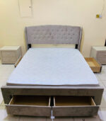 Used Queen Size Bed with Storage, Mattress & 2 Side Tables – Upholstered Bed Set - Image 2
