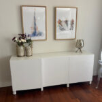 Modern Minimalist White IKEA TV Stand & Media Console with Three Cabinet Doors | Used TV Table & Pre-Owned Furniture