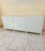 Modern Minimalist White IKEA TV Stand & Media Console with Three Cabinet Doors | Used TV Table & Pre-Owned Furniture - Image 3