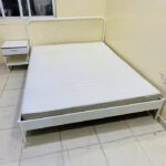 Modern White Metal Queen Size Bed with Mattress & 1 Side Table | Used Bed & Pre-Owned Bedroom Furniture