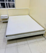 Modern White Metal Queen Size Bed with Mattress & 1 Side Table | Used Bed & Pre-Owned Bedroom Furniture