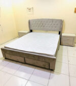Used Queen Size Bed with Storage, Mattress & 2 Side Tables – Upholstered Bed Set - Image 3