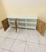 Modern White & Wood-Grain IKEA TV Stand & Media Console with Three Cabinet Doors | Used TV Table & Pre-Owned Furniture - Image 3