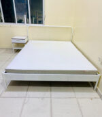 Modern White Metal Queen Size Bed with Mattress & 1 Side Table | Used Bed & Pre-Owned Bedroom Furniture - Image 2