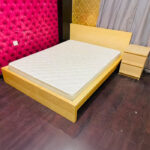 Modern Wooden Queen Size Bed with Mattress & 1 Side Table (Light Oak) | Used Bed & Pre-Owned Bedroom Furniture