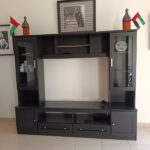 Comprehensive Dark Brown IKEA Entertainment Center & Wall Unit TV Stand with Glass Display Piers and Storage | Used TV Table & Pre-Owned Furniture