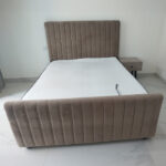 Modern Channel-Tufted Upholstered Queen Size Bed with Mattress & 1 Side Table (Beige) | Used Bed & Pre-Owned Bedroom Furniture