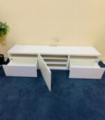 Modern Low-Profile White IKEA TV Stand & Media Console with Open Shelves and Central Drop-Down Door | Used TV Table & Pre-Owned Furniture - Image 2