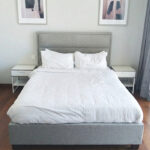 Modern Grey Upholstered Queen Size Bed with Mattress & 2 Side Tables | Used Bed & Pre-Owned Bedroom Furniture