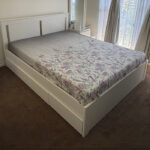 Modern White Queen Size Bed with Storage, Mattress & Matching Mirror | Used Bed & Pre-Owned Bedroom Furniture