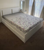 Modern White Queen Size Bed with Storage, Mattress & Matching Mirror | Used Bed & Pre-Owned Bedroom Furniture