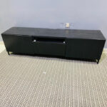Modern Low-Profile Black IKEA TV Stand & Media Console with Cabinets and Central Drawer | Used TV Table & Pre-Owned Furniture