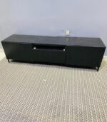 Modern Low-Profile Black IKEA TV Stand & Media Console with Cabinets and Central Drawer | Used TV Table & Pre-Owned Furniture