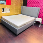 Modern Wingback Upholstered Queen Size Bed with Mattress & 1 Side Table (Grey) | Used Bed & Pre-Owned Bedroom Furniture