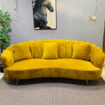 Pre-Owned Mustard Yellow Velvet 4-Seater Sofa — Used Scalloped Back Living Room Couch